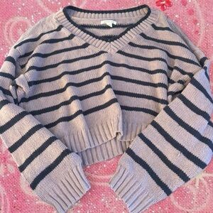 American Eagle Outfitters Striped V-Neck Cropped Sweater